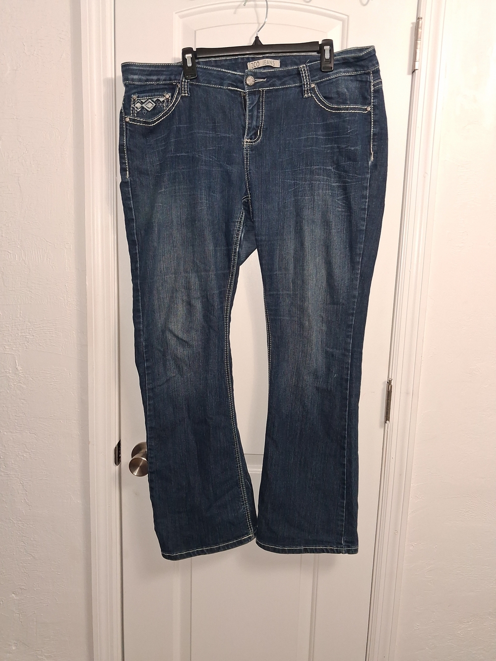 Dark Blue Bootcut Jeans with Embroidered Pocket - ZCO Jeans